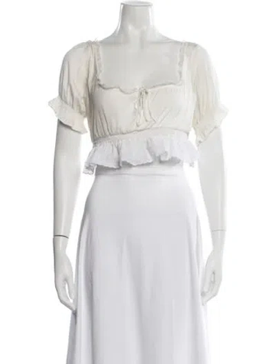 Pre-owned Daisy Square Neckline Short Sleeve Crop Top In White