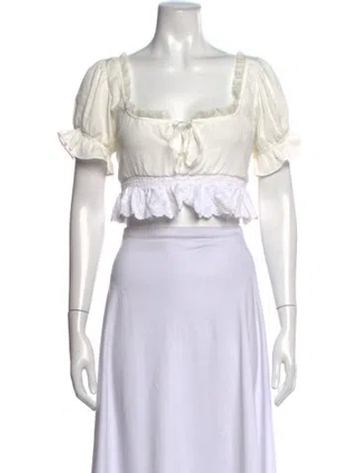 Pre-owned Daisy Square Neckline Short Sleeve Crop Top In White