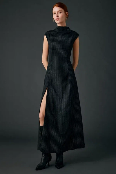 Daisy Street Avalon Pinstripe High Neck Maxi Dress In Black, Women's At Urban Outfitters