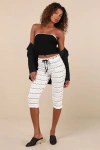 Daisy Street Coquette Fave Ivory And Black Semi-sheer Lace Capri Pants In Black