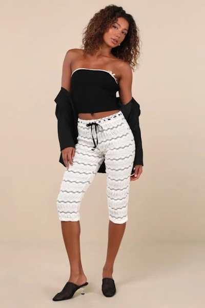 Daisy Street Coquette Fave Ivory And Black Semi-sheer Lace Capri Pants