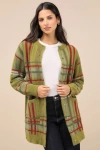 Daisy Street Cozier Days Green Plaid Fuzzy Oversized Cardigan In Green