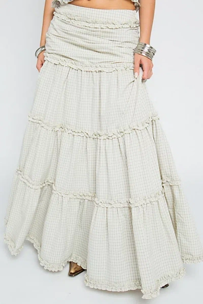 Daisy Street Dew Check Tiered Maxi Skirt In Blue, Women's At Urban Outfitters In Neutral