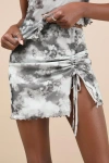 Daisy Street Enviable Attitude Light Sage And Grey Floral Mesh Mini Skirt In Light Sage