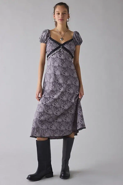 Daisy Street Fog Jacquard Satin Lace Trim Midi Dress In Mauve, Women's At Urban Outfitters In Purple