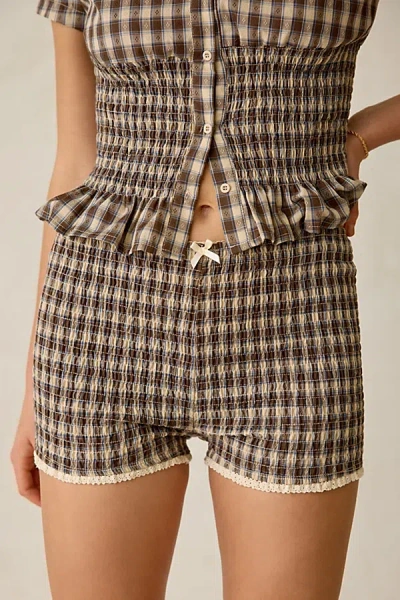 Daisy Street Honey Smocked Micro Shorts In Brown, Women's At Urban Outfitters