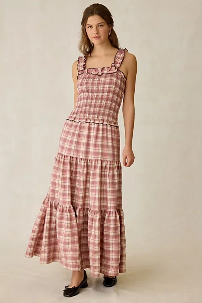 Daisy Street Ivy Blushed Check Smocked Maxi Dress In Pink Combo, Women's At Urban Outfitters