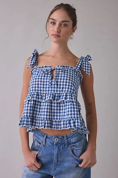 Daisy Street Keepsake Tie-strap Ruffle Babydoll Top In Blue, Women's At Urban Outfitters