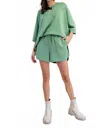 Daisy Street Knit Matching Shirt And Short Set In Green In Green