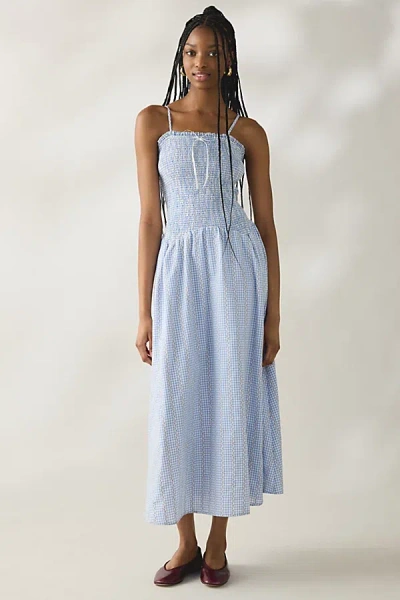 Daisy Street Meadow Smocked Gingham Maxi Dress In Blue, Women's At Urban Outfitters