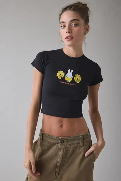 Daisy Street Miffy Cute But Scary Graphic Baby Tee In Black, Women's At Urban Outfitters