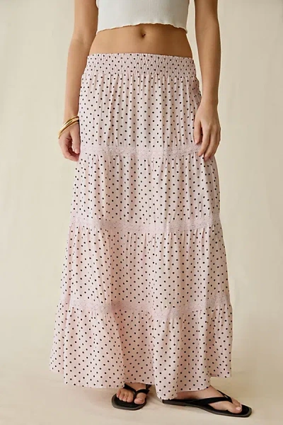 Daisy Street On The Dot Tiered Lace Trim Maxi Skirt In Pink Combo, Women's At Urban Outfitters
