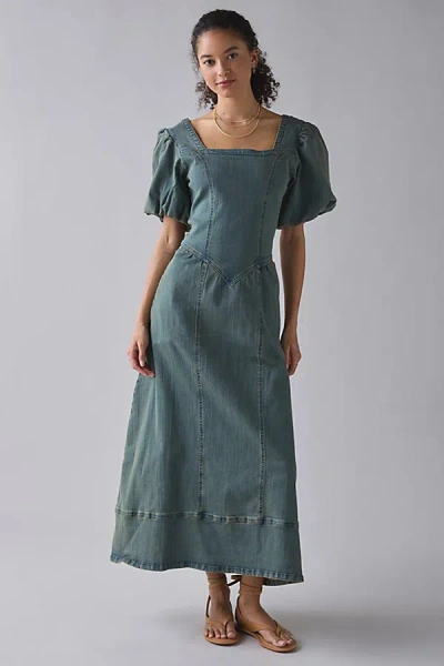 Daisy Street Open Tie-back Seamed Denim Maxi Dress In Vintage Denim Medium, Women's At Urban Outfitters In Multi