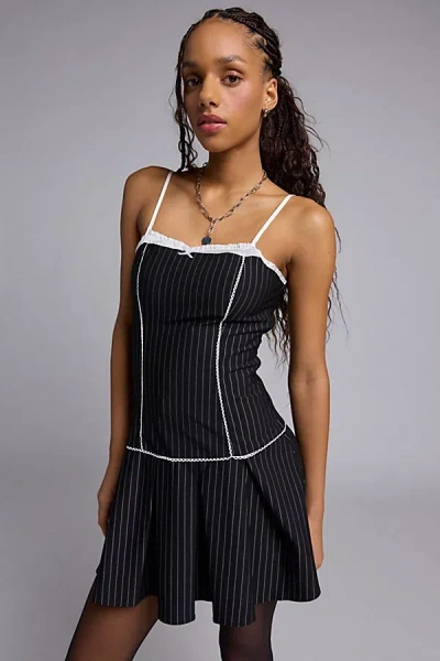 Daisy Street Corset Style Pinstripe Mini Dress-black