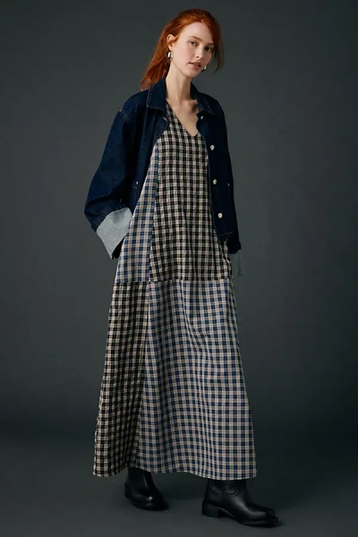 Daisy Street Poem Patchwork Plaid Maxi Dress In Patchwork Plaid, Women's At Urban Outfitters In Black