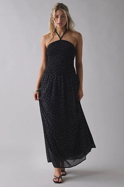 Daisy Street Polka Dot High Neck Halter Maxi Dress In Black/white, Women's At Urban Outfitters