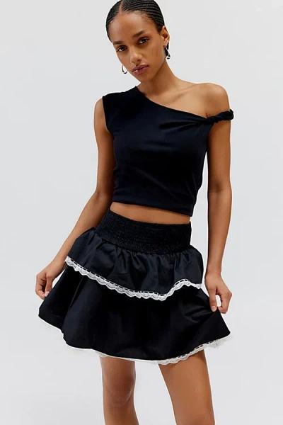 Daisy Street Poplin Tiered Mini Skirt In Black, Women's At Urban Outfitters