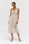DAISY STREET RUCHED FLORAL MIDI DRESS IN NEUTRAL, WOMEN'S AT URBAN OUTFITTERS