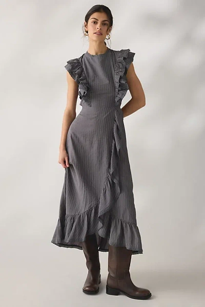 Daisy Street Ruffle Open Back Maxi Dress In Gray