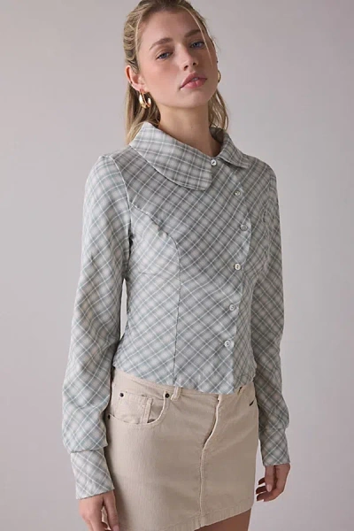 Daisy Street Scoop Asymmetric Button-down Shirt In Grey, Women's At Urban Outfitters In Gray