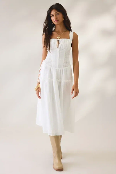 Daisy Street Shell Tiered Milkmaid Midi Dress In White, Women's At Urban Outfitters