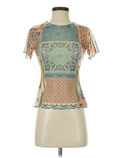 Pre-owned Daisy Street Short Sleeve Top Green Mock Neckline Tops