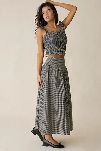 Daisy Street Starling Gingham Drop Waist Maxi Skirt In Black/white Gingham, Women's At Urban Outfitters In Blue