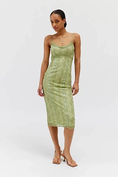 Daisy Street Stretch Lace Midi Dress In Olive, Women's At Urban Outfitters In Green