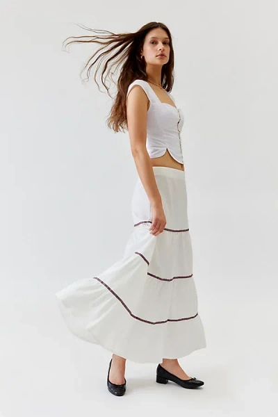 Daisy Street Tiered Embroidered Maxi Skirt In White, Women's At Urban Outfitters