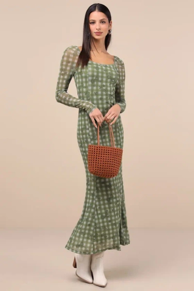 Daisy Street Total Cuteness Green Gingham Mesh Midi Dress