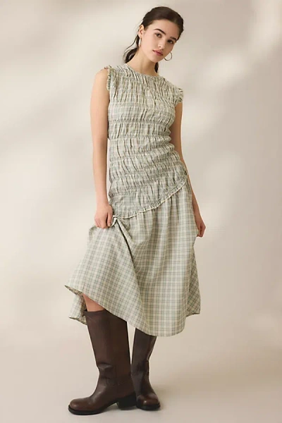 Daisy Street Vivi Asymmetric Ruched Midi Dress In Grey, Women's At Urban Outfitters In Multi