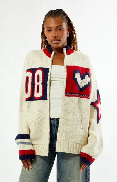 Daisy Street Women's Beau Zip Up Oversized Cardigan In Cream In White