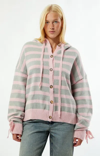 Daisy Street Women's Bonnet Striped Hooded Cardigan In Pink In White