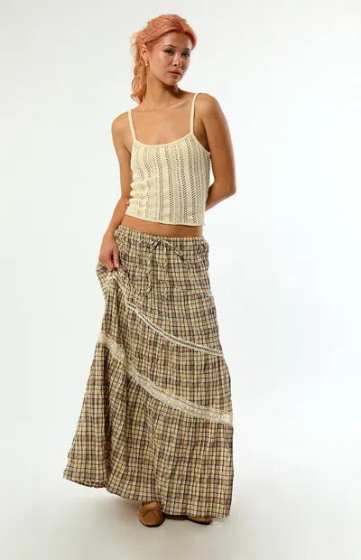 Daisy Street Mid Rise Asymmetric Tiered Skirt With Side Split In Brown