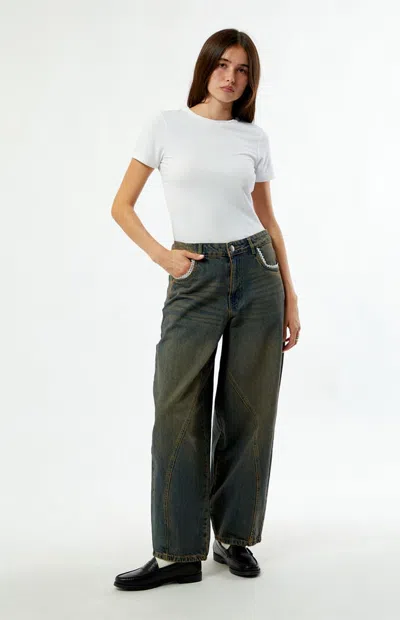 Daisy Street Women's Dark Blue Tinted Evie Barrel Jeans In Med Wash