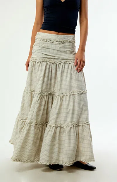 Daisy Street Women's Dew Grid Print Maxi Skirt In Blue In Green