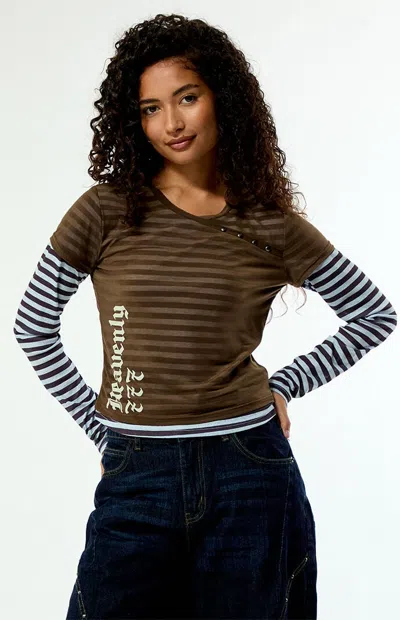 Daisy Street Women's Heavenly Layered Long Sleeve Top In Khaki In Brown