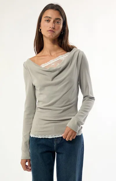 Daisy Street Women's Layered Lace Long Sleeve Top In Gray