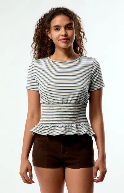 Daisy Street Women's Striped Sea Short Sleeve Top In Blue