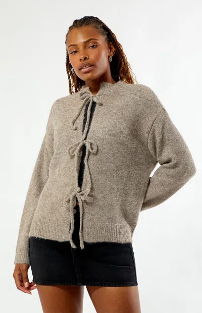 Daisy Street Tie Front Slouchy Cardigan In Brown