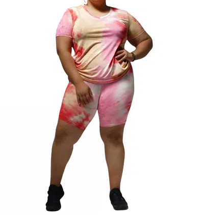 Daisy Tie Dye V-neck Short Set In Coral Multi