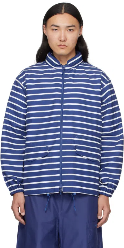Daiwa Pier39 Blue & White Stripe Tech Sailing Jacket In White/blue Stripe