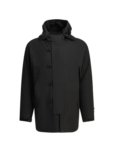 Daiwa Pier39 Hooded Button-up Coat In Black