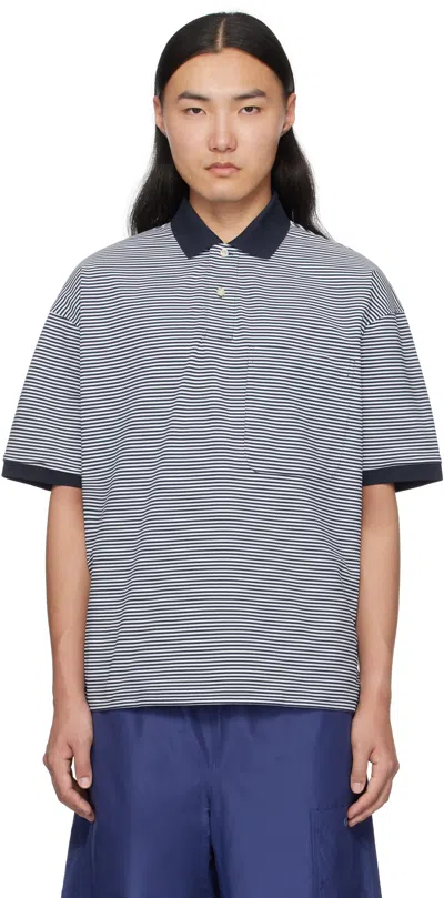 Daiwa Pier39 Navy & White Tech Polo In 90 Whitexnavy Border