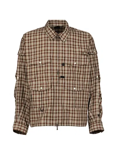 Daiwa Pier39 Plaid Zip-up Shirt In Brown