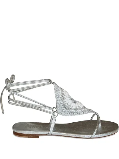 D'akire Crochet-embellished Ankle-tie Sandals In Gray