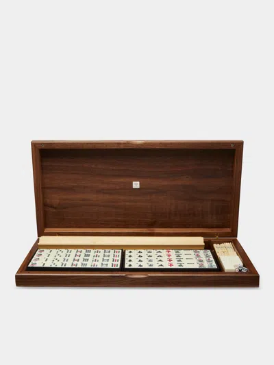 Dal Negro Leather And Walnut Mahjong Set  Abask Gift Set In Brown