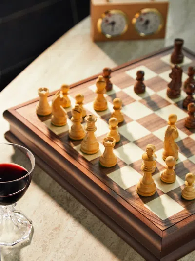 Dal Negro Limewood Chess And Draughts Set  Abask Gift Set In Brown