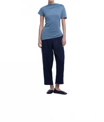 Dal The Label Asymmetrical Short Sleeve Top In Blue Gray In Multi