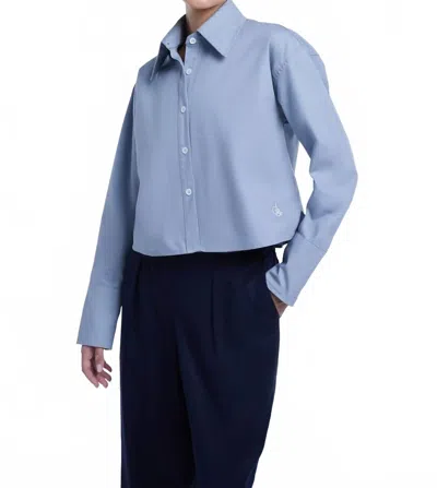 Dal The Label Cropped Button Down Shirt In Blue Gray In Multi